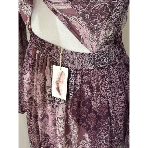 Jessica Simpson Dress Sz XS Boho Maxi Paisley Print Long Sleeve V-Neck Back Tie - Picture 4 of 16